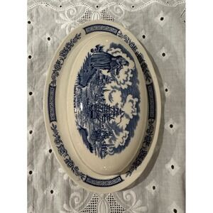 Vintage English Alfred Meakin "Fair Winds" 8.5"/22cm Blue Ironstone Butter Dish